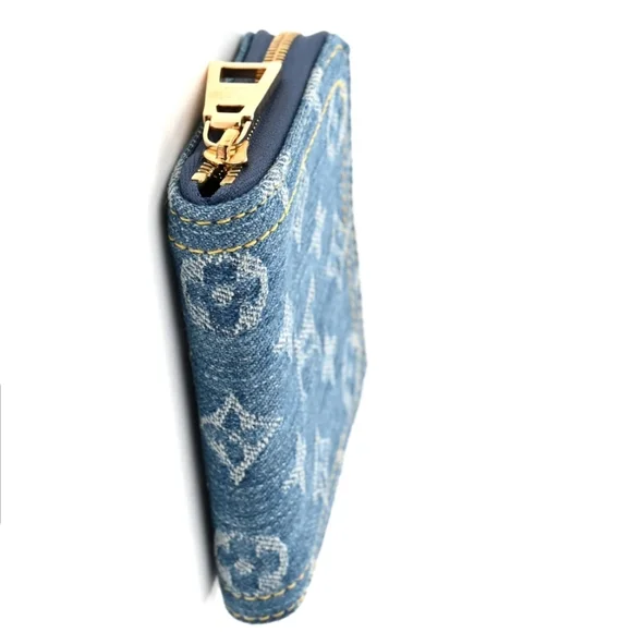 Monogram Cotton Denim Zip-Around Wallet in Blue - Picture 7 of 13